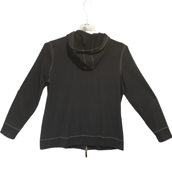 Hoodie Liz Claiborne Full 2 Way Zip Black Topstitched Patch pockets EUC LG - Picture 2 of 12
